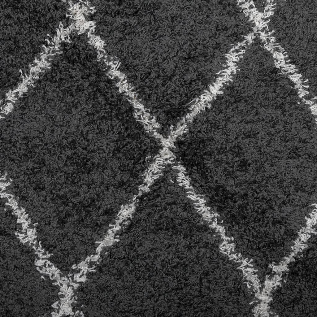 Shaggy Rug PAMPLONA High Pile Modern Black and Cream Ø 280 cm