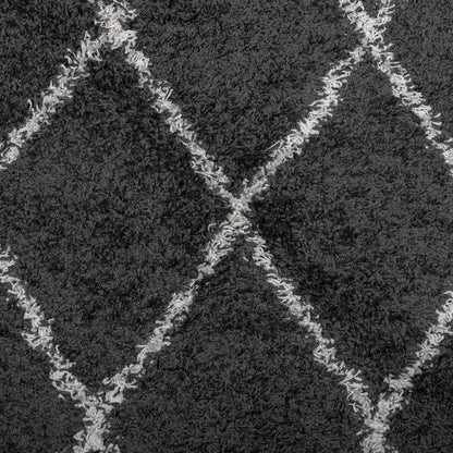 Shaggy Rug PAMPLONA High Pile Modern Black and Cream Ø 280 cm