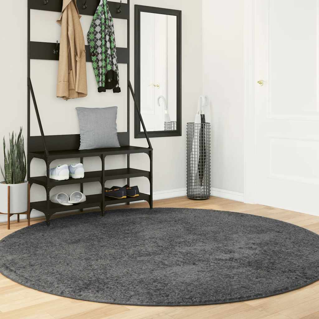 Rug OVIEDO Short Pile Anthracite Ø 200 cm