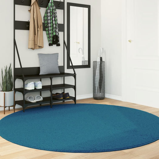 Rug OVIEDO Short Pile Turquoise Ø 200 cm