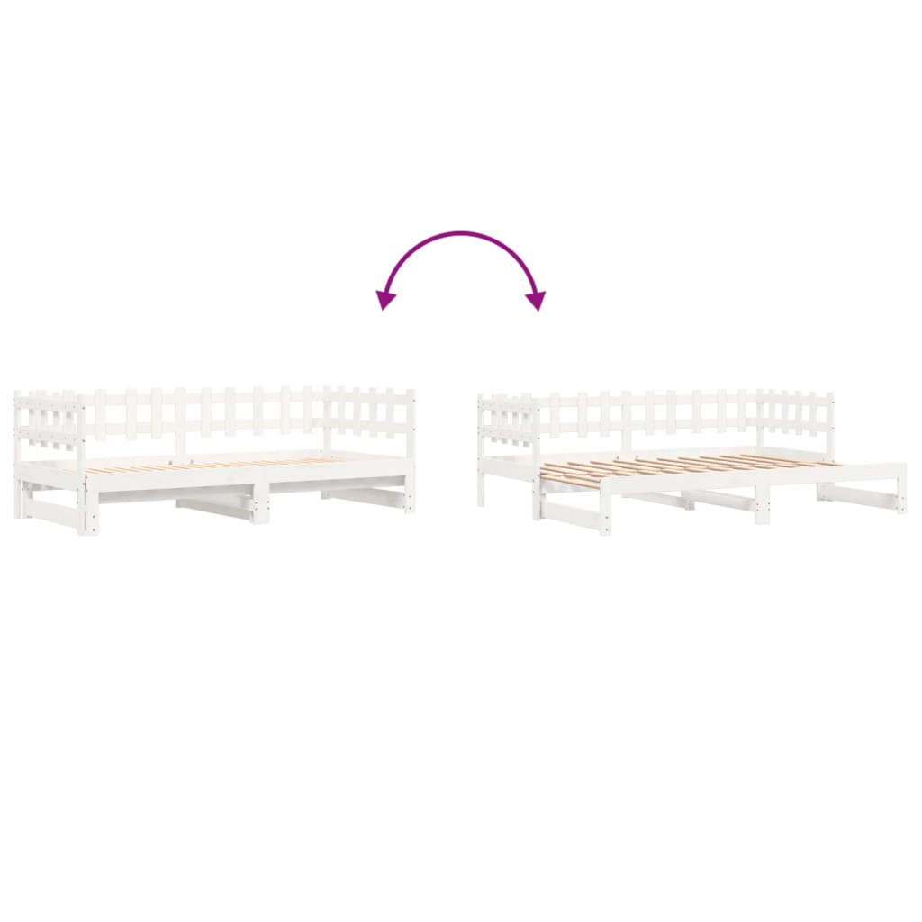 Pull-out Day Bed without Mattress White 2x(80x200) cm Solid Wood