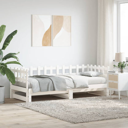 Pull-out Day Bed without Mattress White 2x(80x200) cm Solid Wood