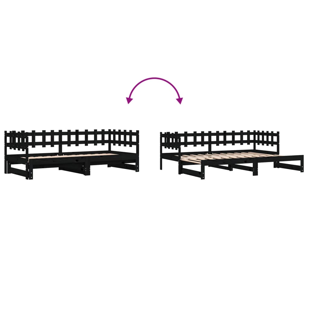Pull-out Day Bed without Mattress Black 2x(80x200) cm Solid Wood
