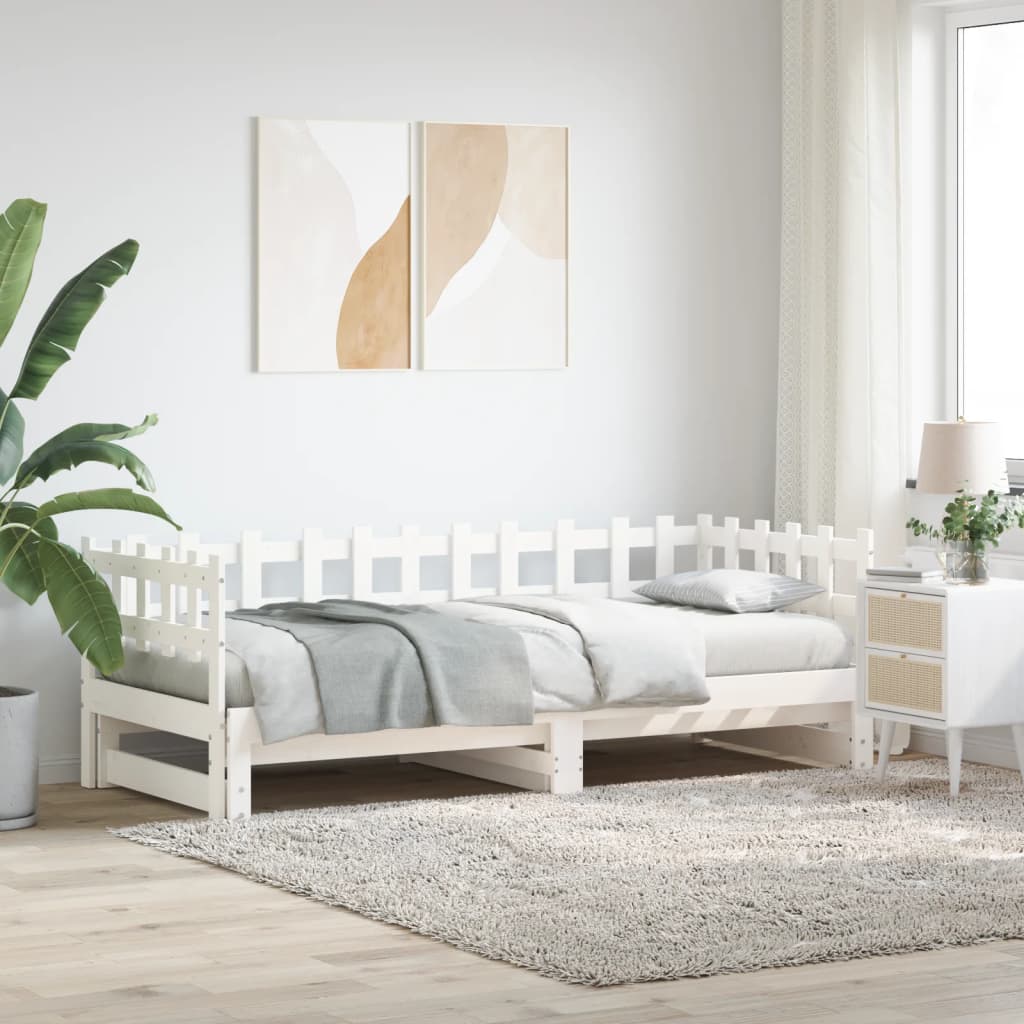 Pull-out Day Bed without Mattress White 2x(90x200) cm Solid Wood