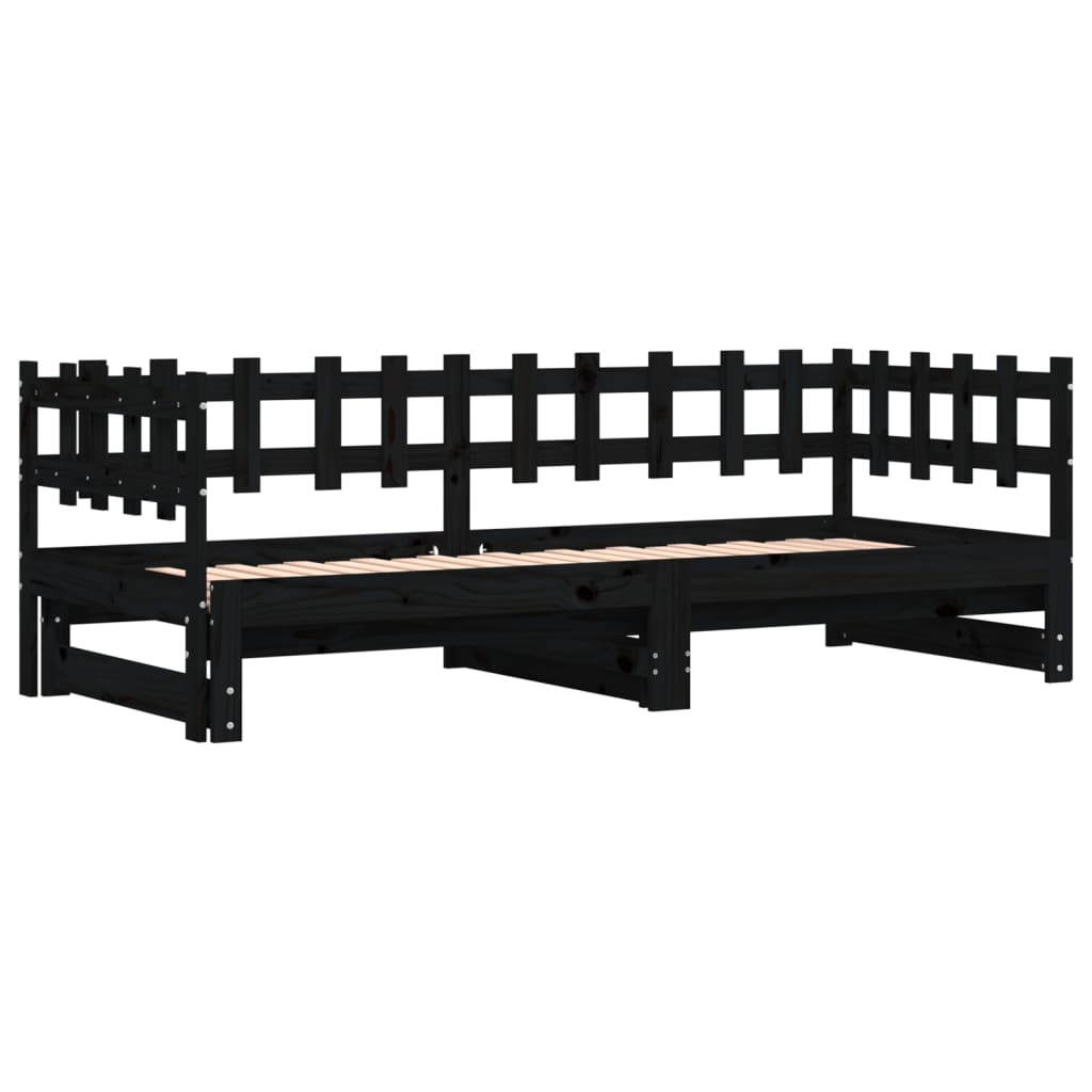 Pull-out Day Bed without Mattress Black 2x(90x200) cm Solid Wood