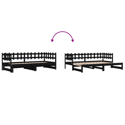 Pull-out Day Bed without Mattress Black 2x(90x200) cm Solid Wood