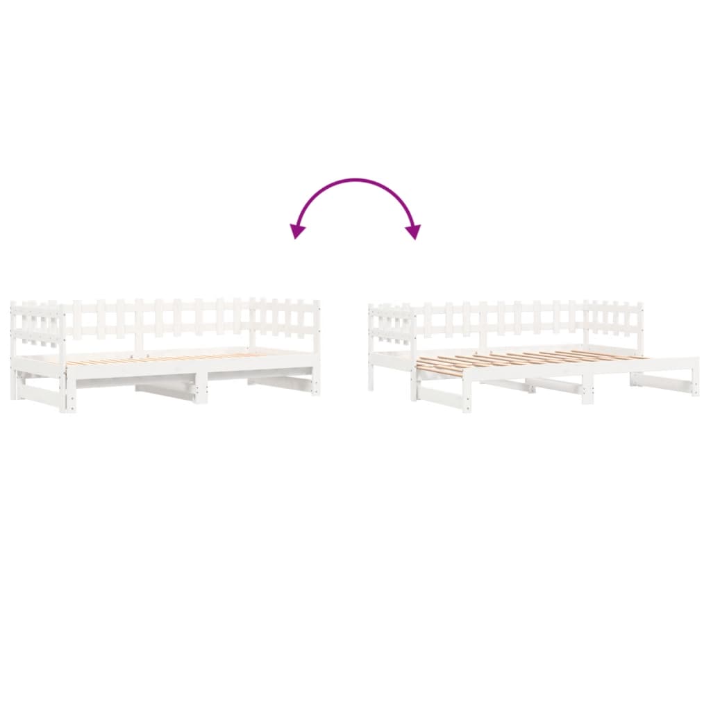 Pull-out Day Bed without Mattress White 2x(90x190) cm Solid Wood
