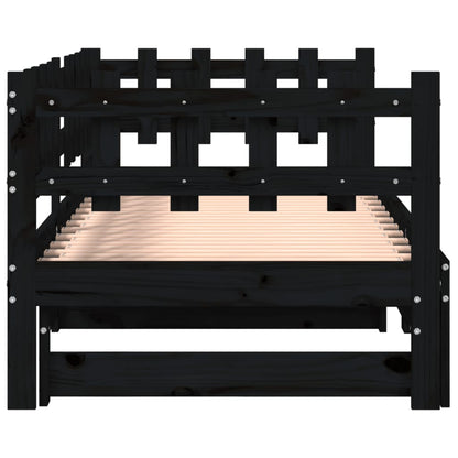 Pull-out Day Bed without Mattress Black 2x(90x190) cm Solid Wood