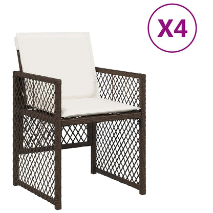 Garden Chairs with Cushions 4 pcs Brown Poly Rattan