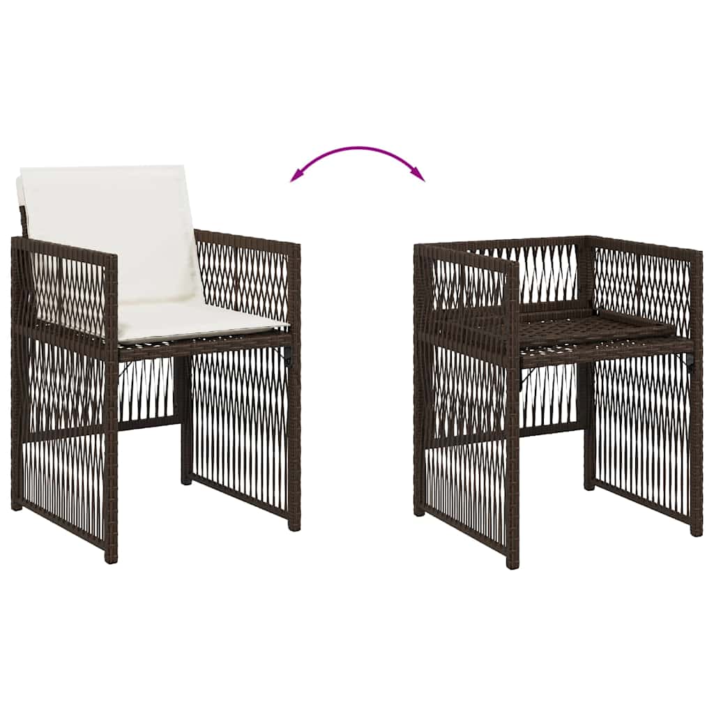 Garden Chairs with Cushions 4 pcs Brown Poly Rattan