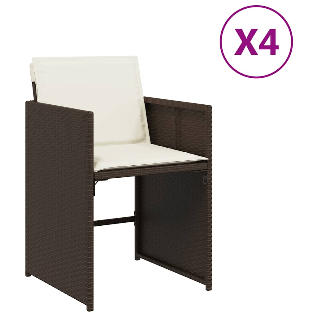 Garden Chairs with Cushions 4 pcs Brown Poly Rattan