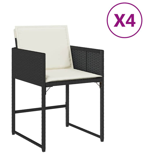 Garden Chairs with Cushions 4 pcs Black Poly Rattan