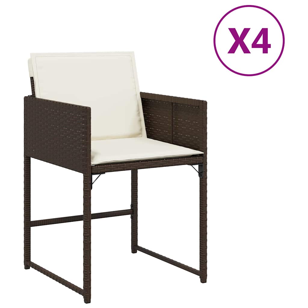 Garden Chairs with Cushions 4 pcs Brown Poly Rattan