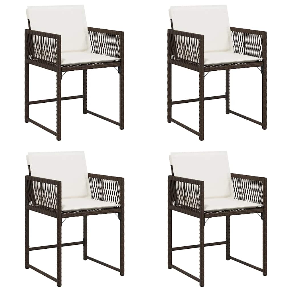 Garden Chairs with Cushions 4 pcs Brown Poly Rattan