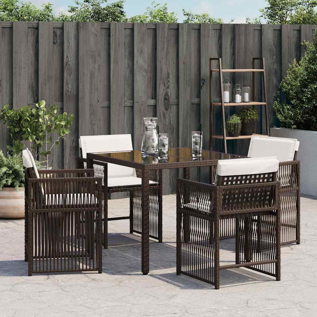 Garden Chairs with Cushions 4 pcs Brown Poly Rattan