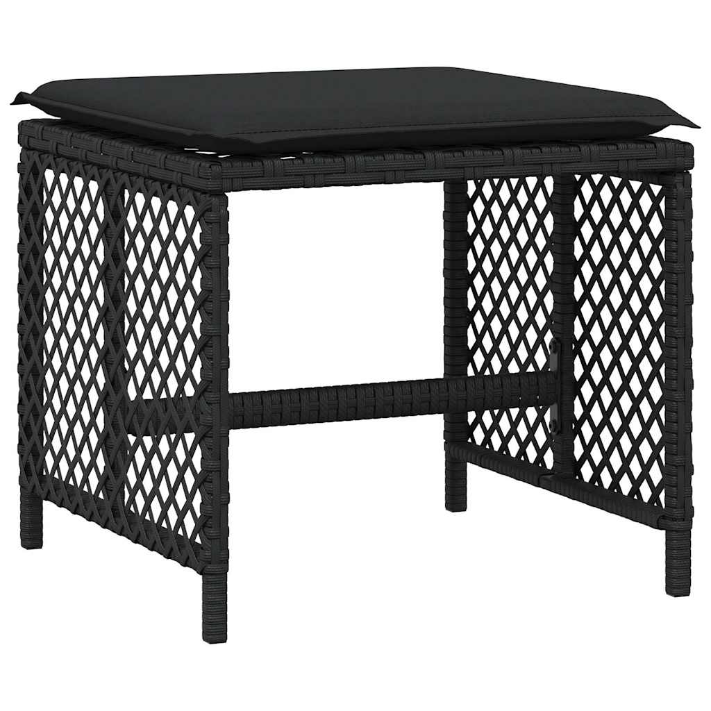 Garden Stools with Cushions 4 pcs Black 41x41x36 cm Poly Rattan