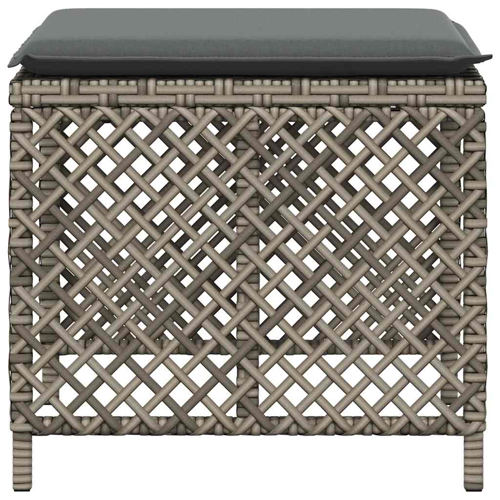 Garden Stools with Cushions 4 pcs Grey 41x41x36 cm Poly Rattan