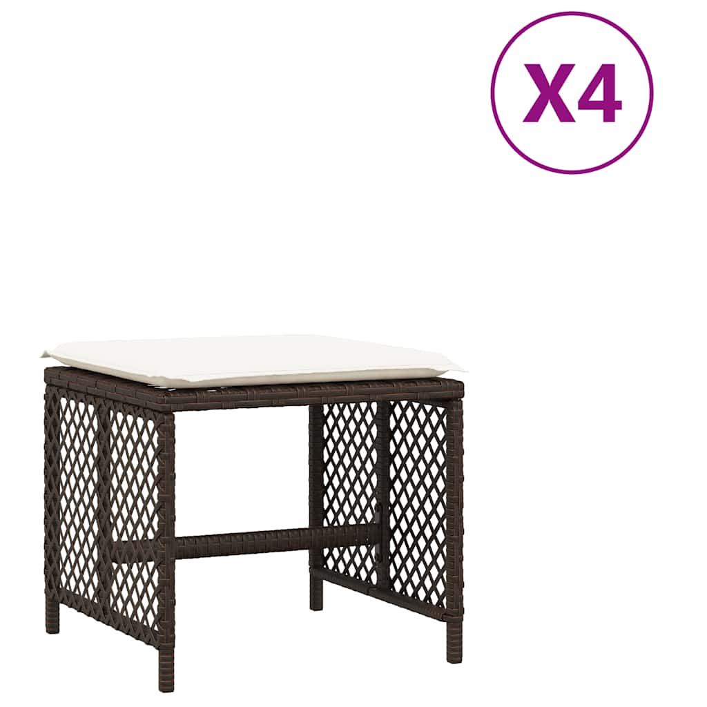 Garden Stools with Cushions 4 pcs Brown 41x41x36 cm Poly Rattan