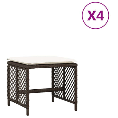 Garden Stools with Cushions 4 pcs Brown 41x41x36 cm Poly Rattan