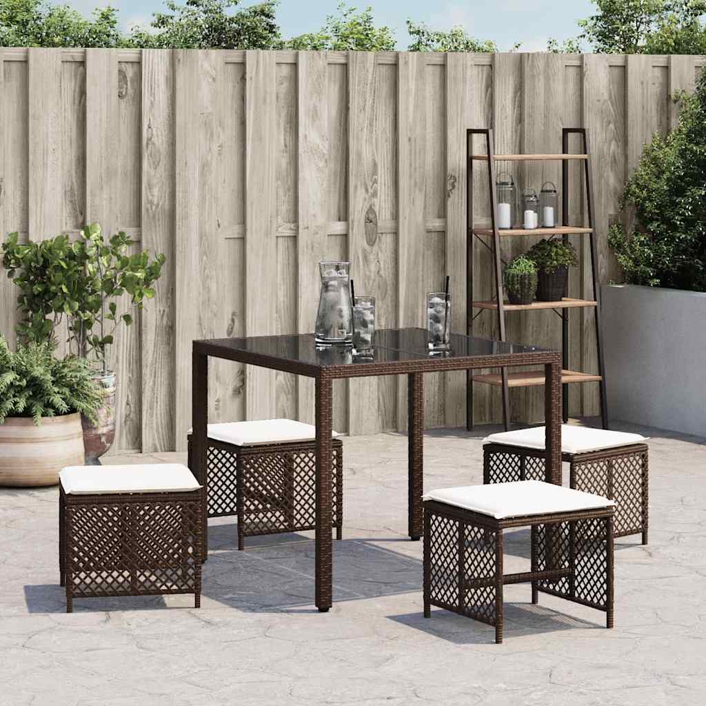 Garden Stools with Cushions 4 pcs Brown 41x41x36 cm Poly Rattan