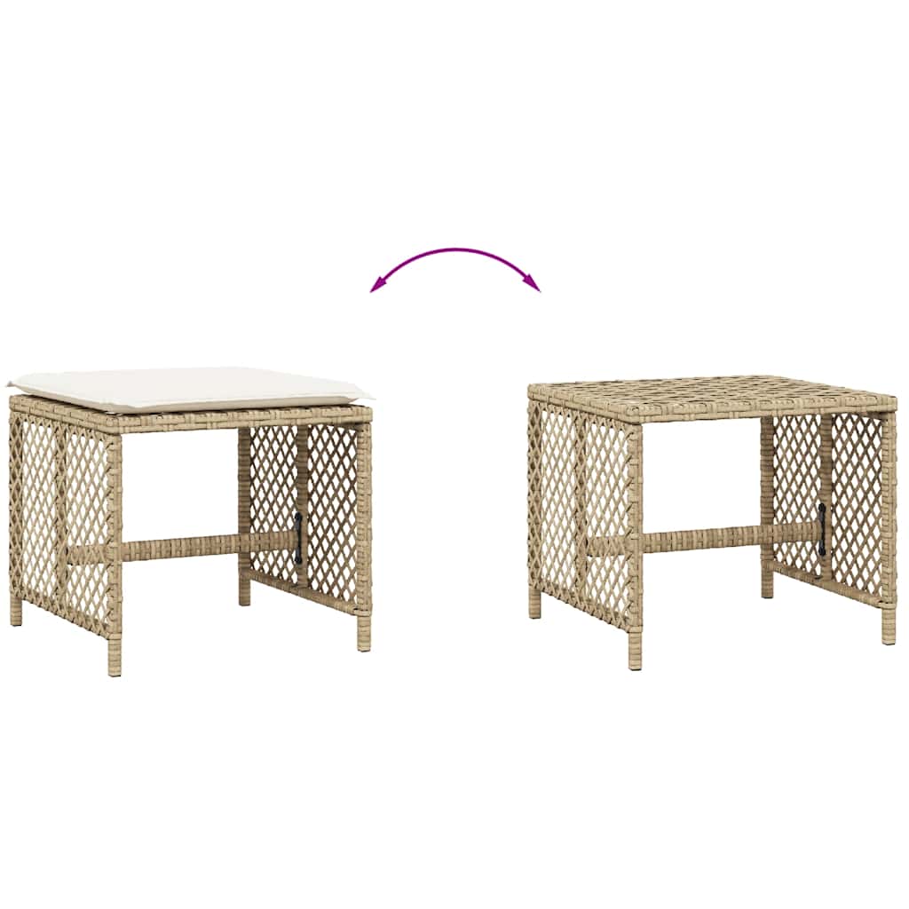 Garden Stools with Cushions 4 pcs Beige 41x41x36 cm Poly Rattan