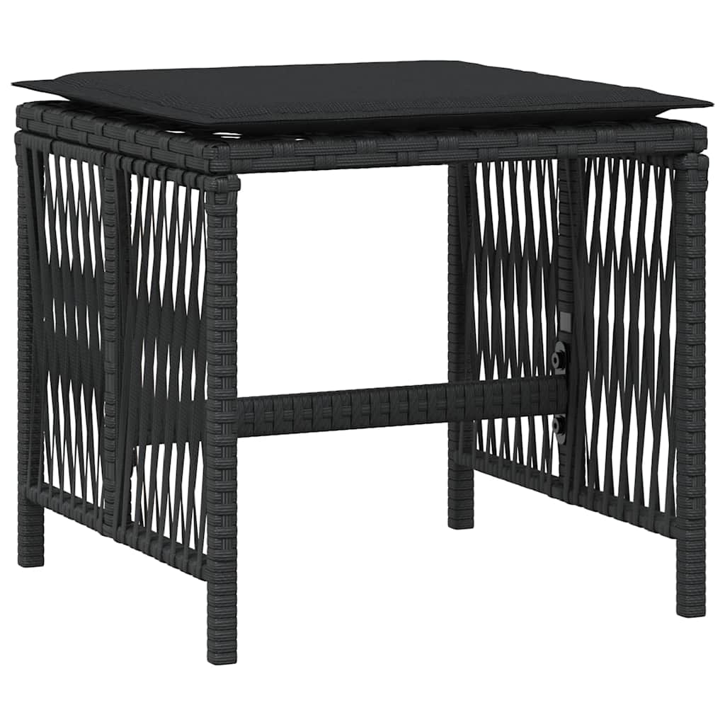 Garden Stools with Cushions 4 pcs Black 41x41x36 cm Poly Rattan
