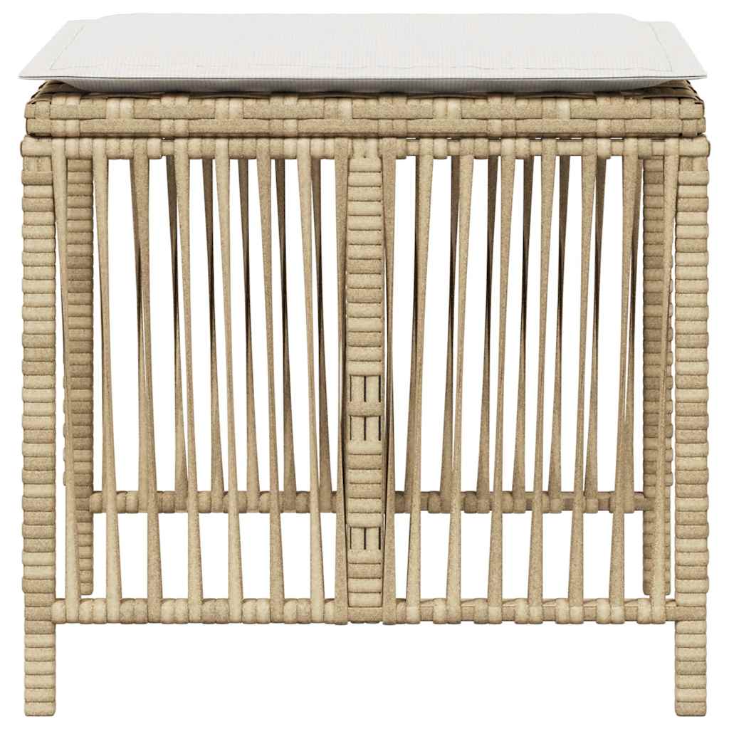 Garden Stools with Cushions 4 pcs Beige 41x41x36 cm Poly Rattan