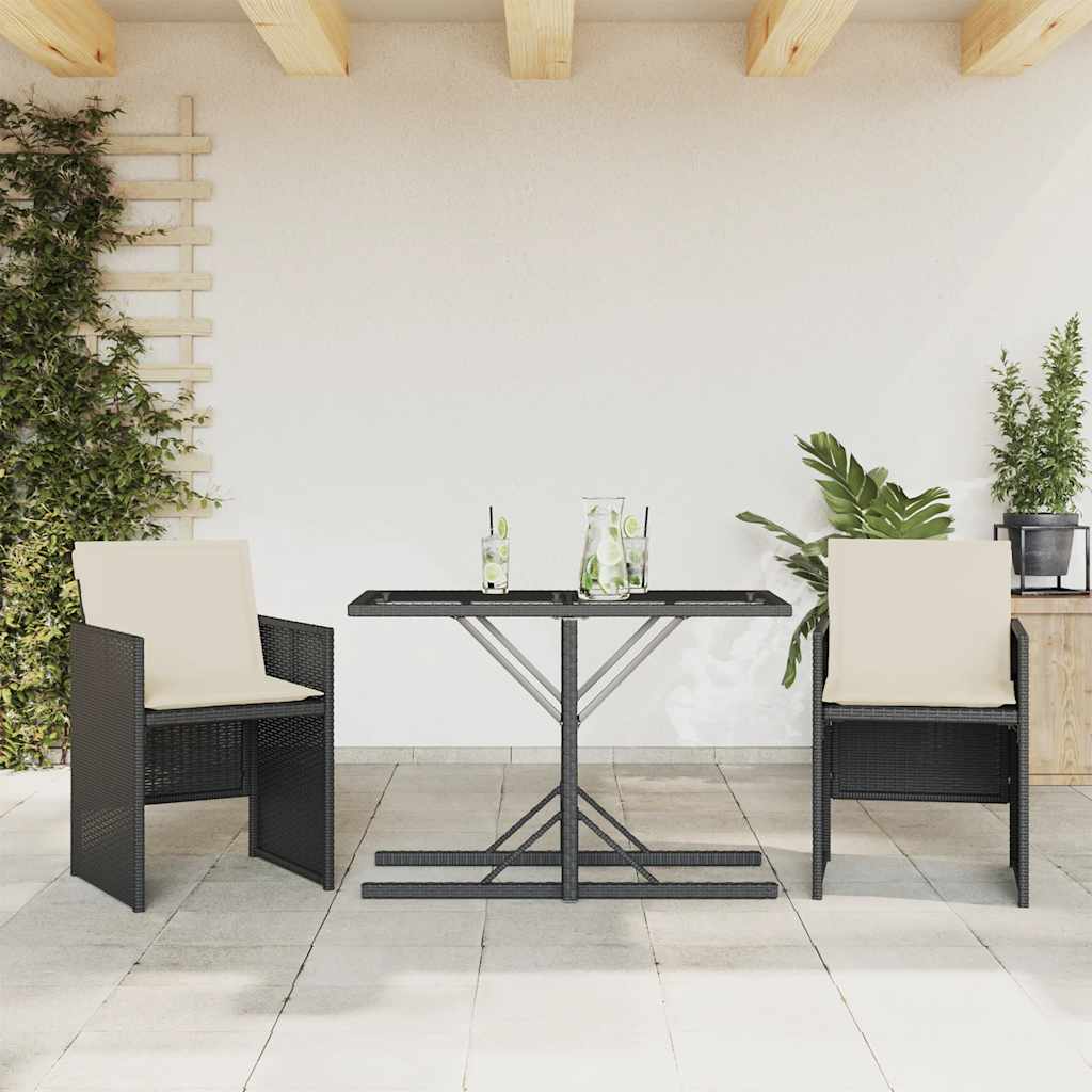 3 Piece Bistro Set with Cushions Black Poly Rattan