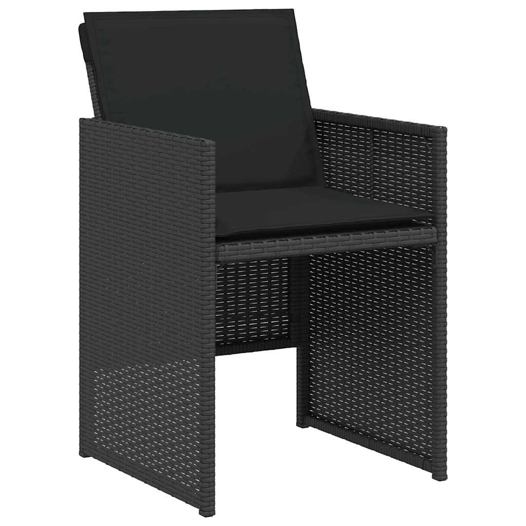 3 Piece Bistro Set with Cushions Black Poly Rattan