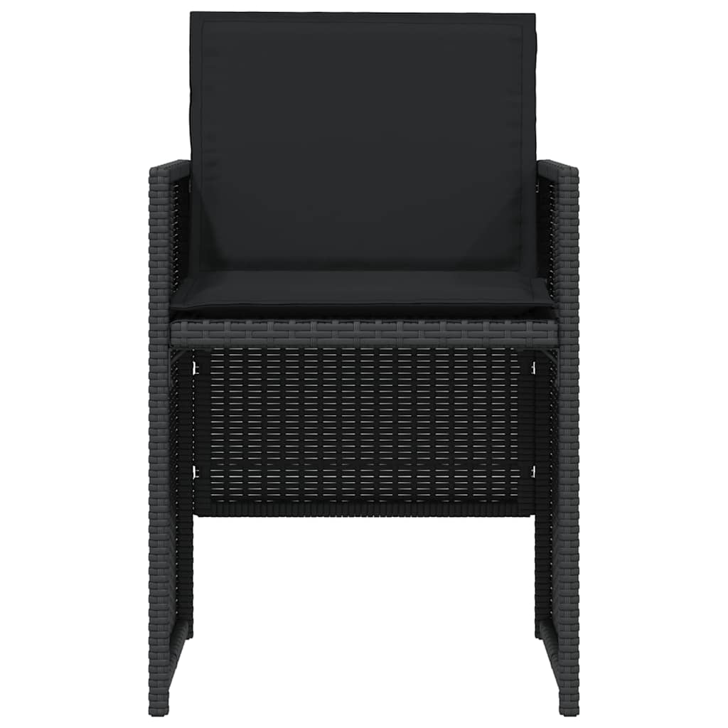 3 Piece Bistro Set with Cushions Black Poly Rattan