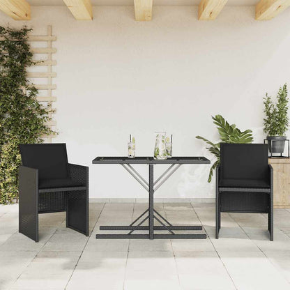 3 Piece Bistro Set with Cushions Black Poly Rattan