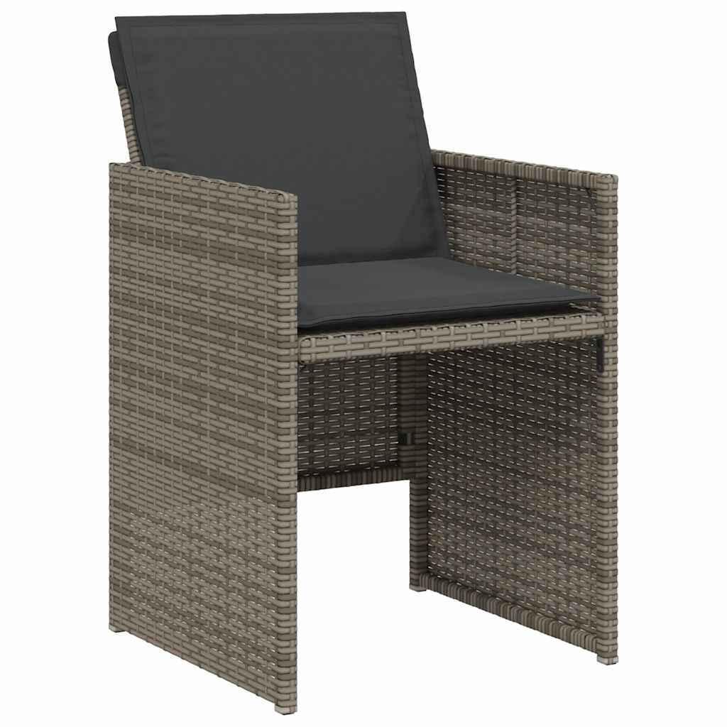 3 Piece Bistro Set with Cushions Grey Poly Rattan