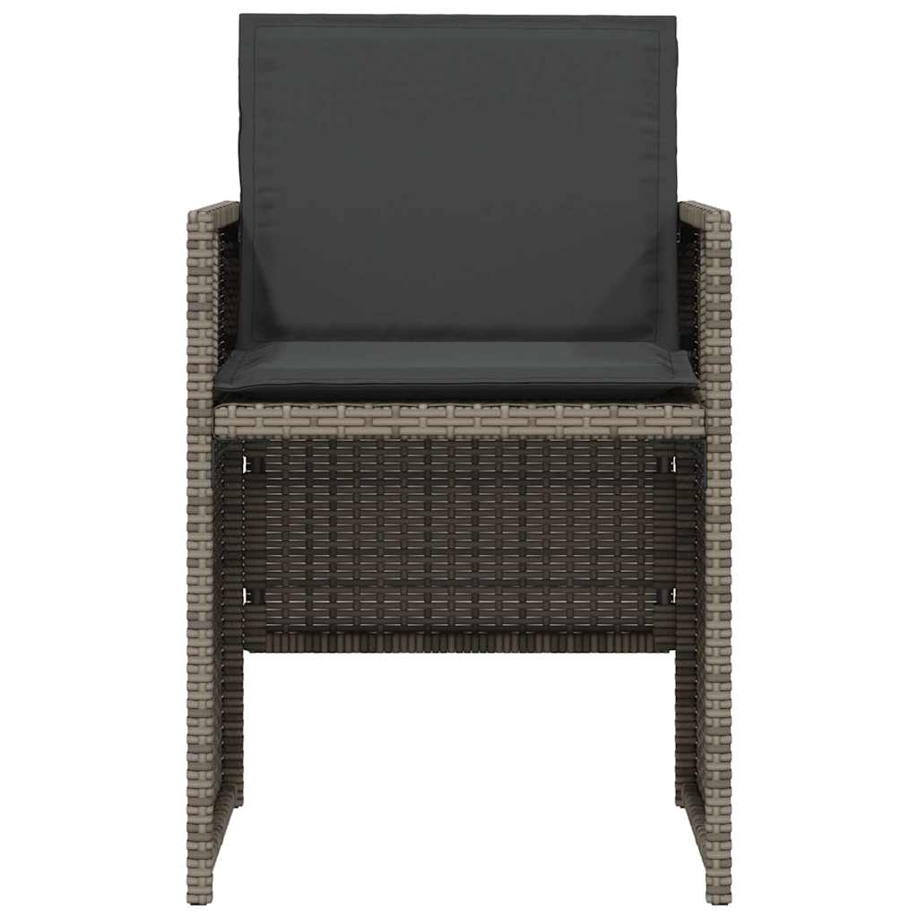 3 Piece Bistro Set with Cushions Grey Poly Rattan