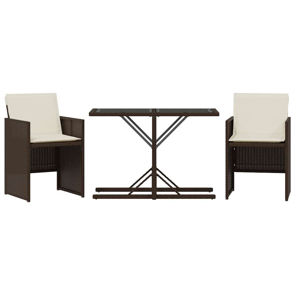 3 Piece Bistro Set with Cushions Brown Poly Rattan