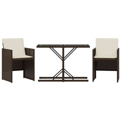 3 Piece Bistro Set with Cushions Brown Poly Rattan