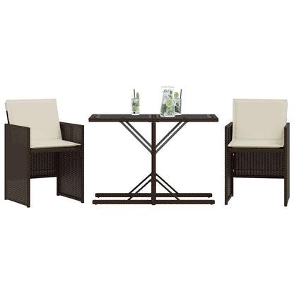3 Piece Bistro Set with Cushions Brown Poly Rattan