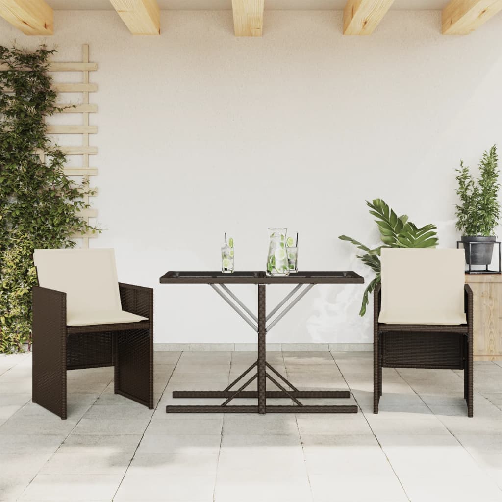 3 Piece Bistro Set with Cushions Brown Poly Rattan