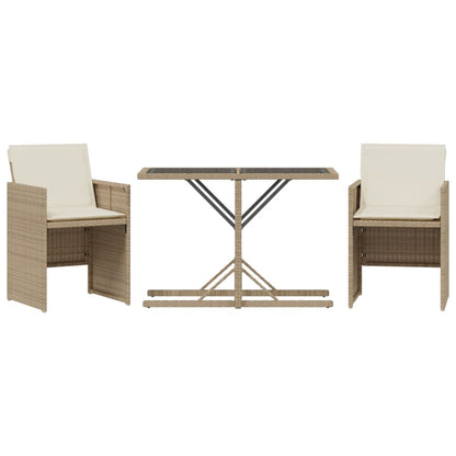 3 Piece Bistro Set with Cushions Beige Poly Rattan