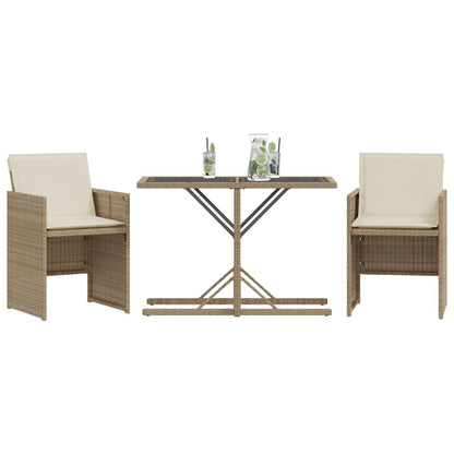 3 Piece Bistro Set with Cushions Beige Poly Rattan