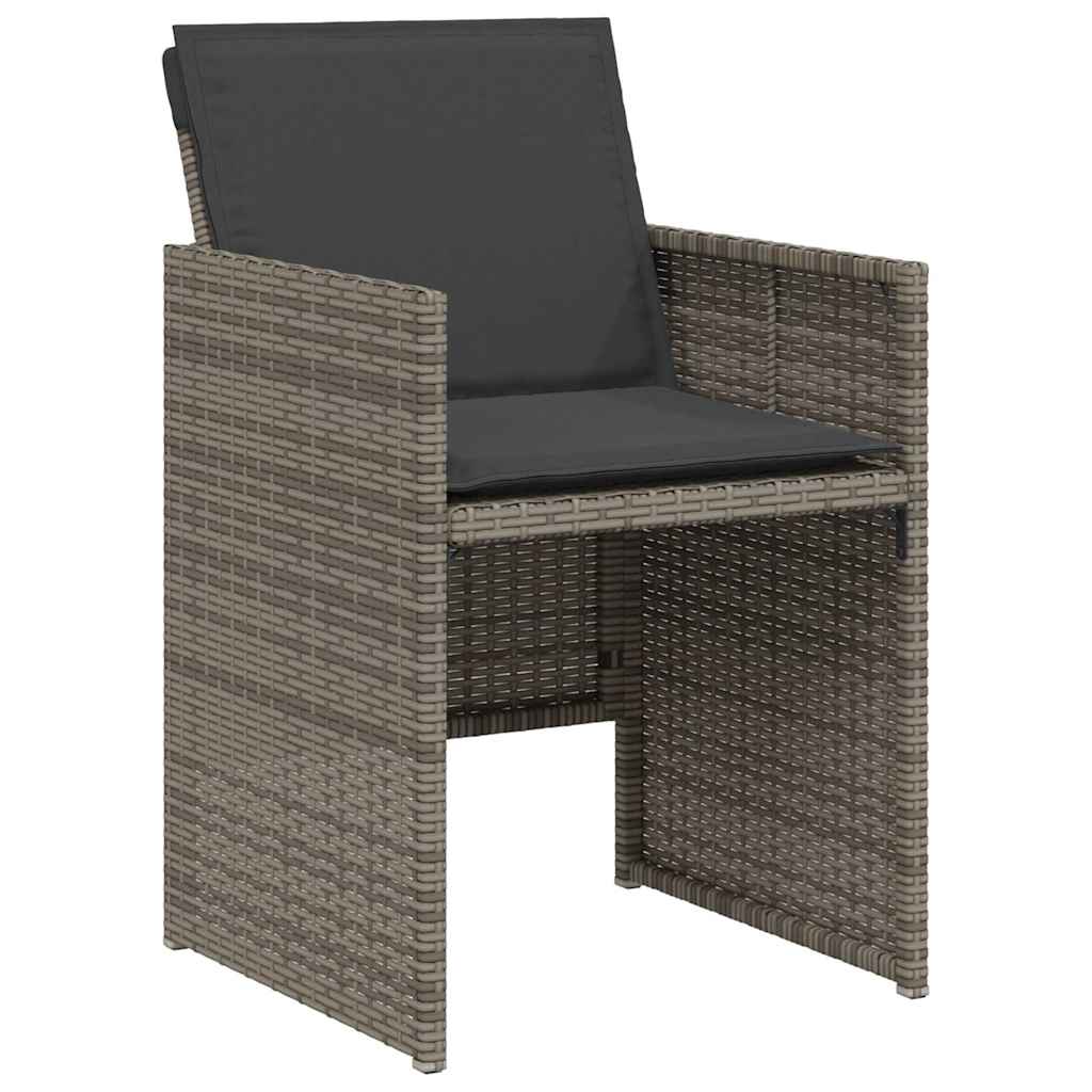 3 Piece Bistro Set with Cushions Grey Poly Rattan