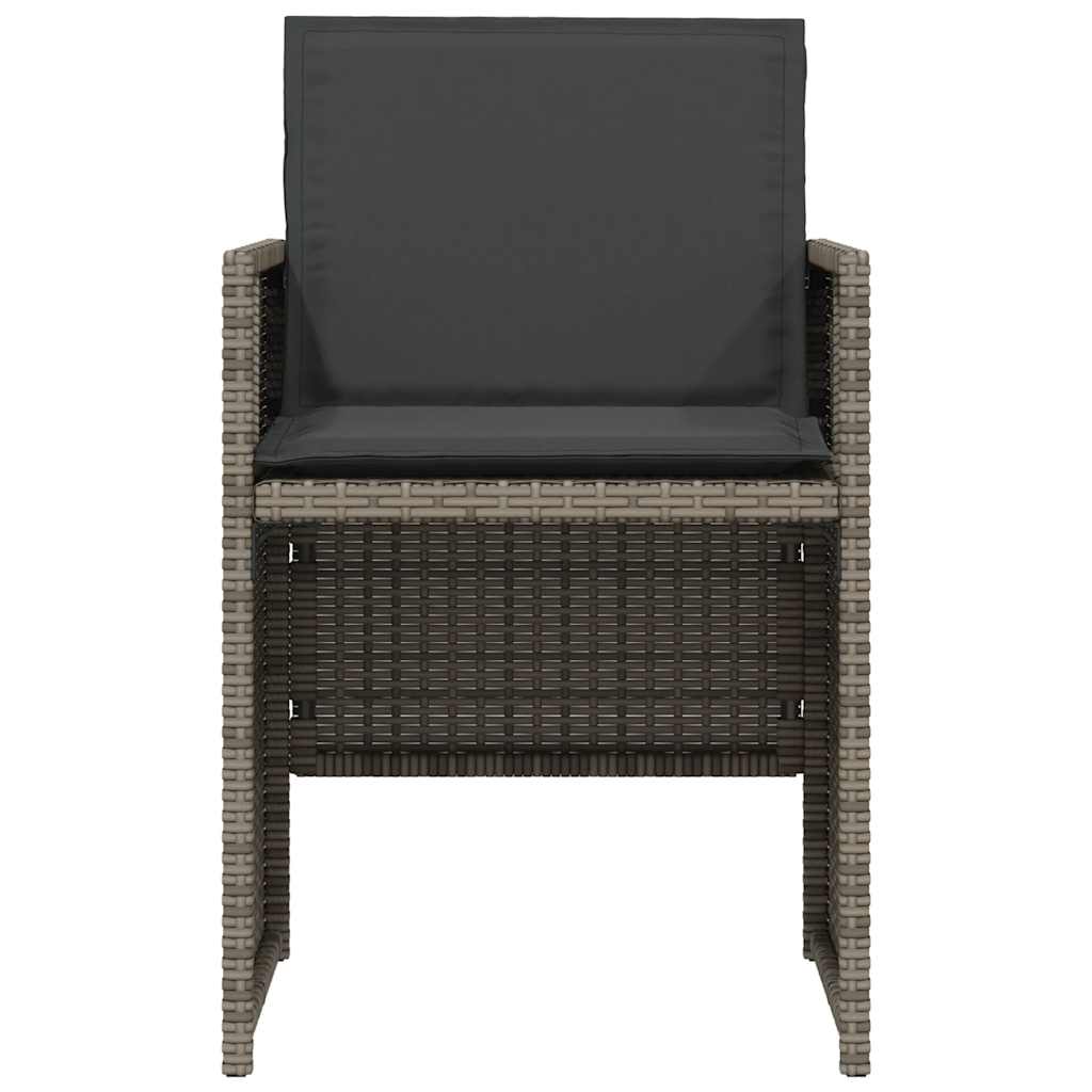 3 Piece Bistro Set with Cushions Grey Poly Rattan