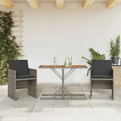 3 Piece Bistro Set with Cushions Grey Poly Rattan