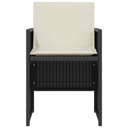 3 Piece Bistro Set with Cushions Black Poly Rattan