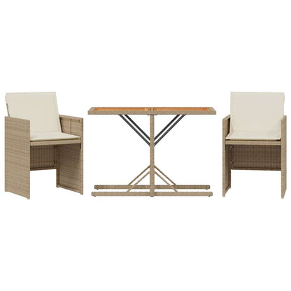 3 Piece Bistro Set with Cushions Beige Poly Rattan