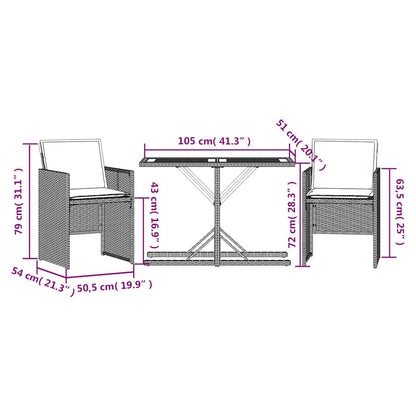 3 Piece Bistro Set with Cushions Beige Poly Rattan