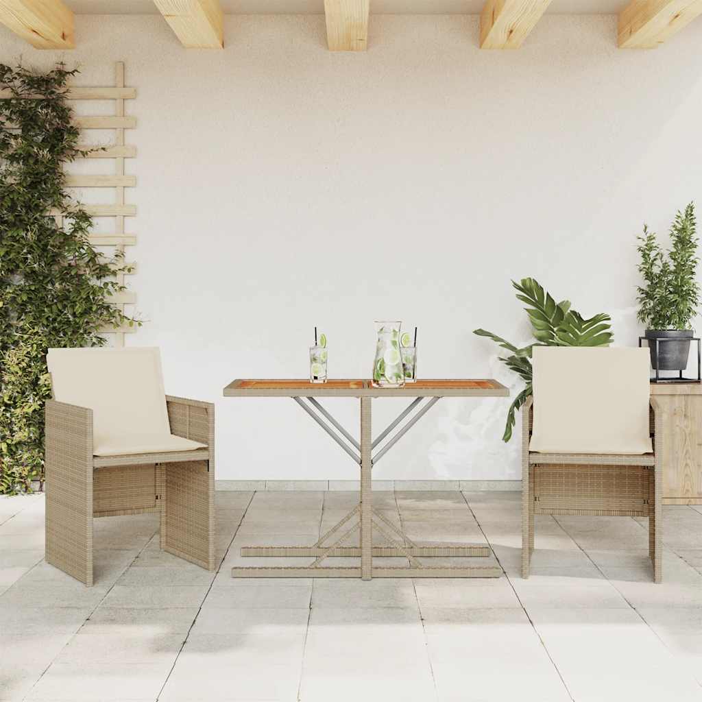 3 Piece Bistro Set with Cushions Beige Poly Rattan