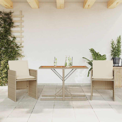 3 Piece Bistro Set with Cushions Beige Poly Rattan