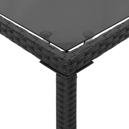 Garden Table | Black | Poly Rattan, Powder-Coated Steel, Tempered Glass