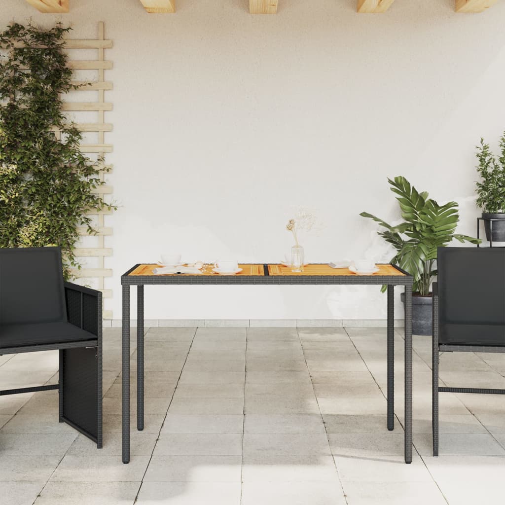 Garden Table | Black | PE rattan, powder-coated steel, solid acacia wood