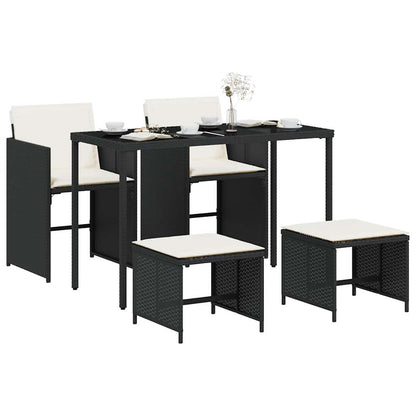 5 Piece Garden Dining Set with Cushions Black Poly Rattan